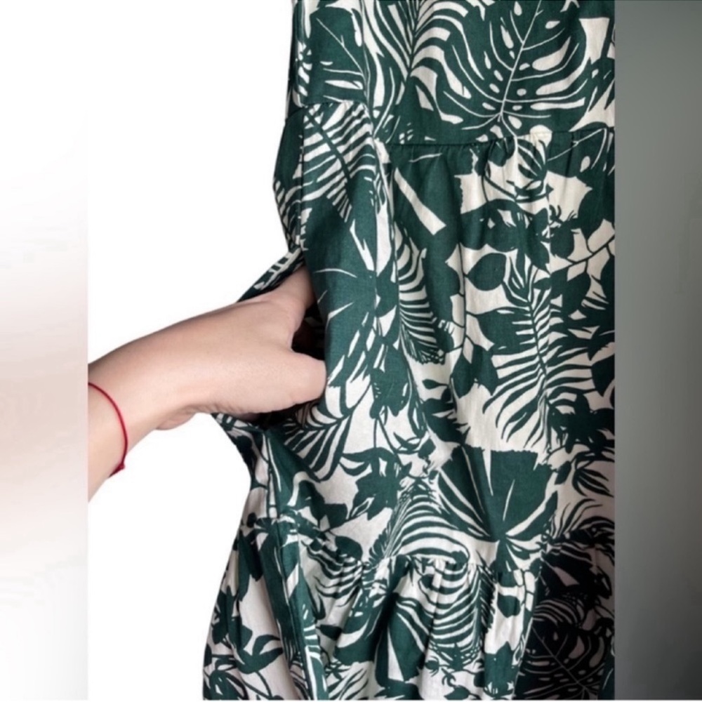 SUNDRY For Evereve The Everyday Dress Tiered Tropical Palm Leaf Green White Sz 2 - Picture 7 of 11